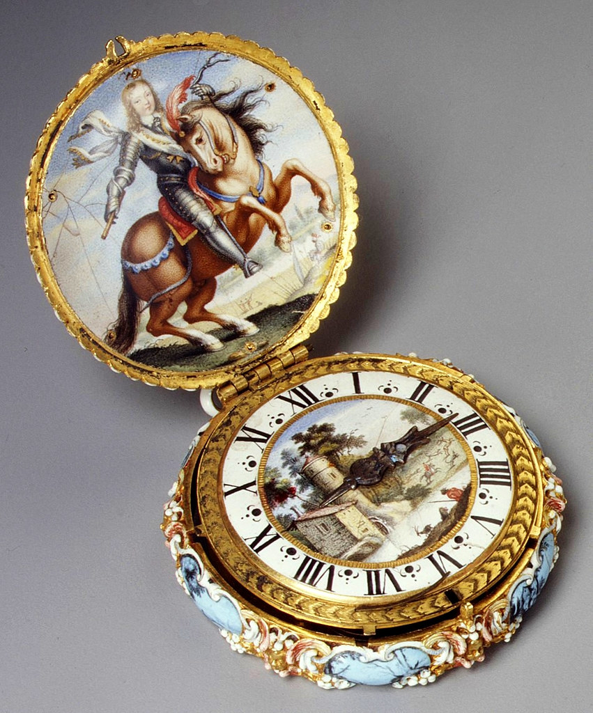 1645. Watch. Jacques Goullons. Case and dial of enameled gold; hand of steel; movement of brass, partly gilded, and steel. metmuseum