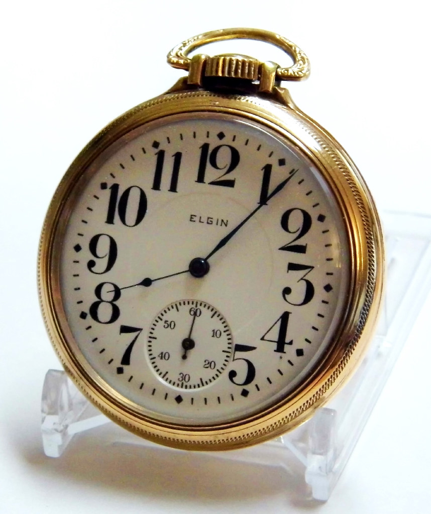 Vintage Elgin National Watch Company Pocket Watch, 17 Jewels, Lever Set, 10 K Gold Filled Open Face Case Marked 'Hamilton Keystone Watchcase, J. Boss, Railroad Model', Circa 1918. Credit Joe Haupt