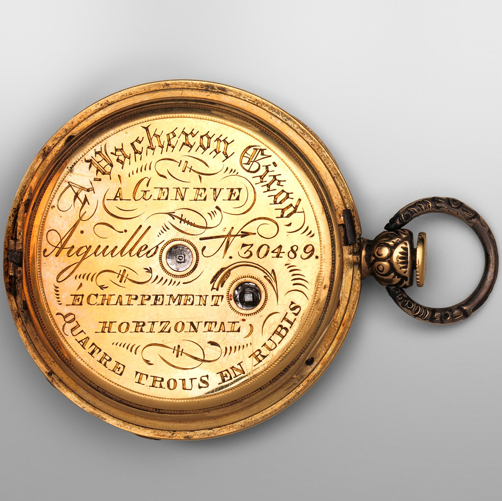 1832. Watch. Swiss, Geneva. Case partly gold, enamel, and silver; Movement brass and steel with ruby. metmuseum