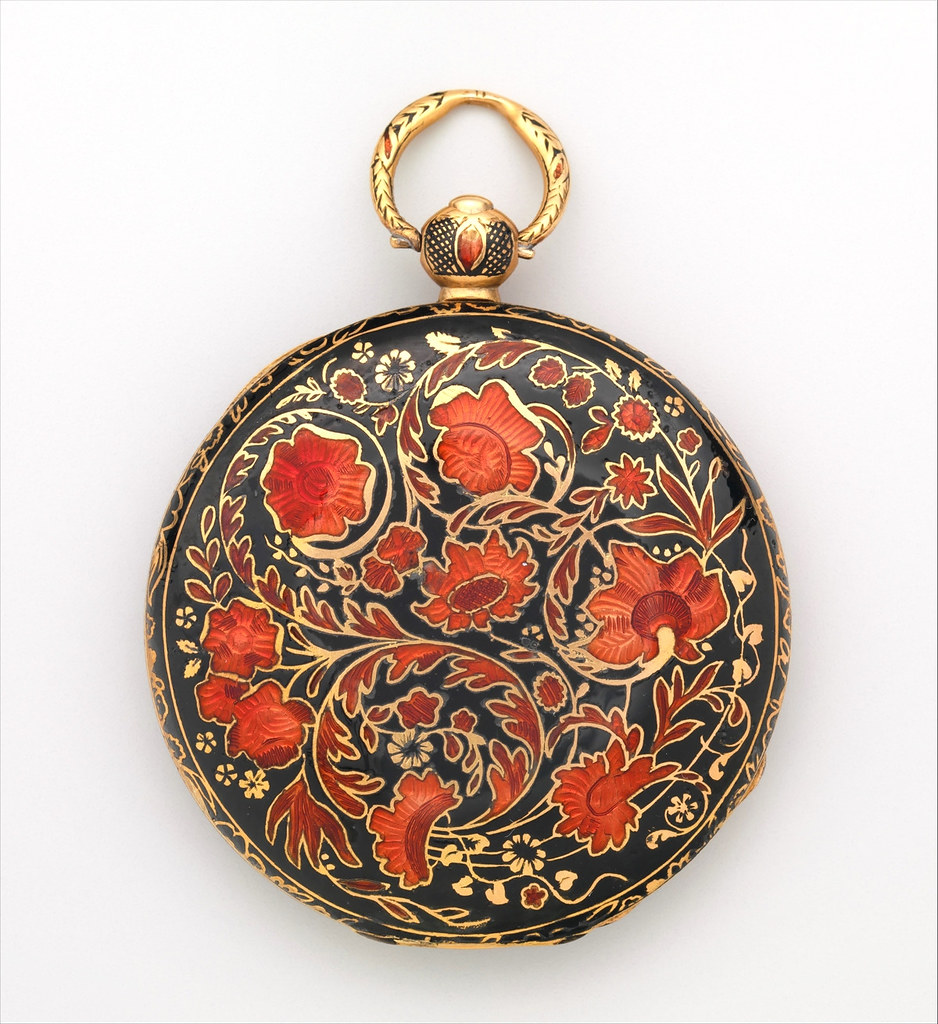 1830. Watch. Swiss, Geneva. Case of gold and enamel, with floral design; jeweled movement, with cylinder escapement. metmuseum