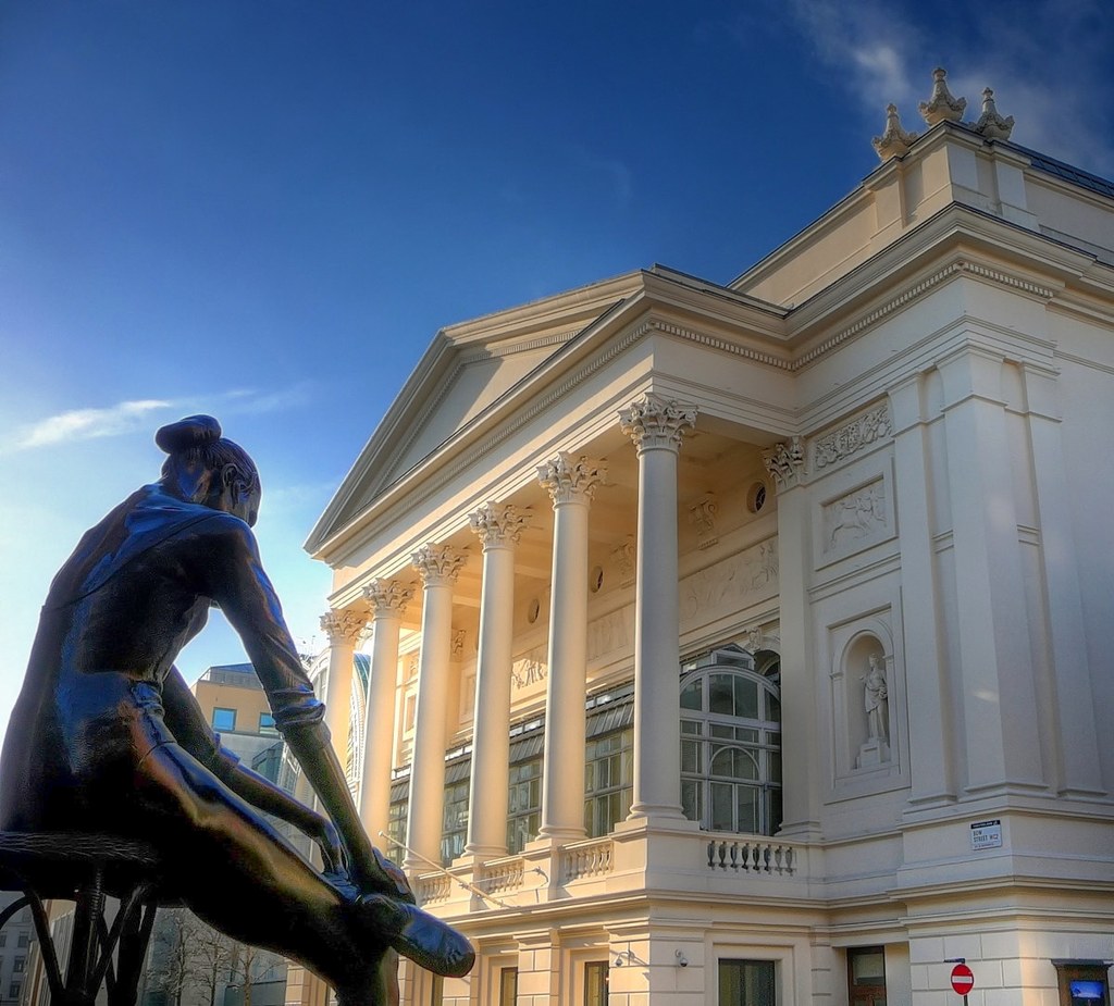 The Royal Opera House, Bow Street frontage, with the statue of Dame Ninette de Valois in the foreground. Credit Russ London