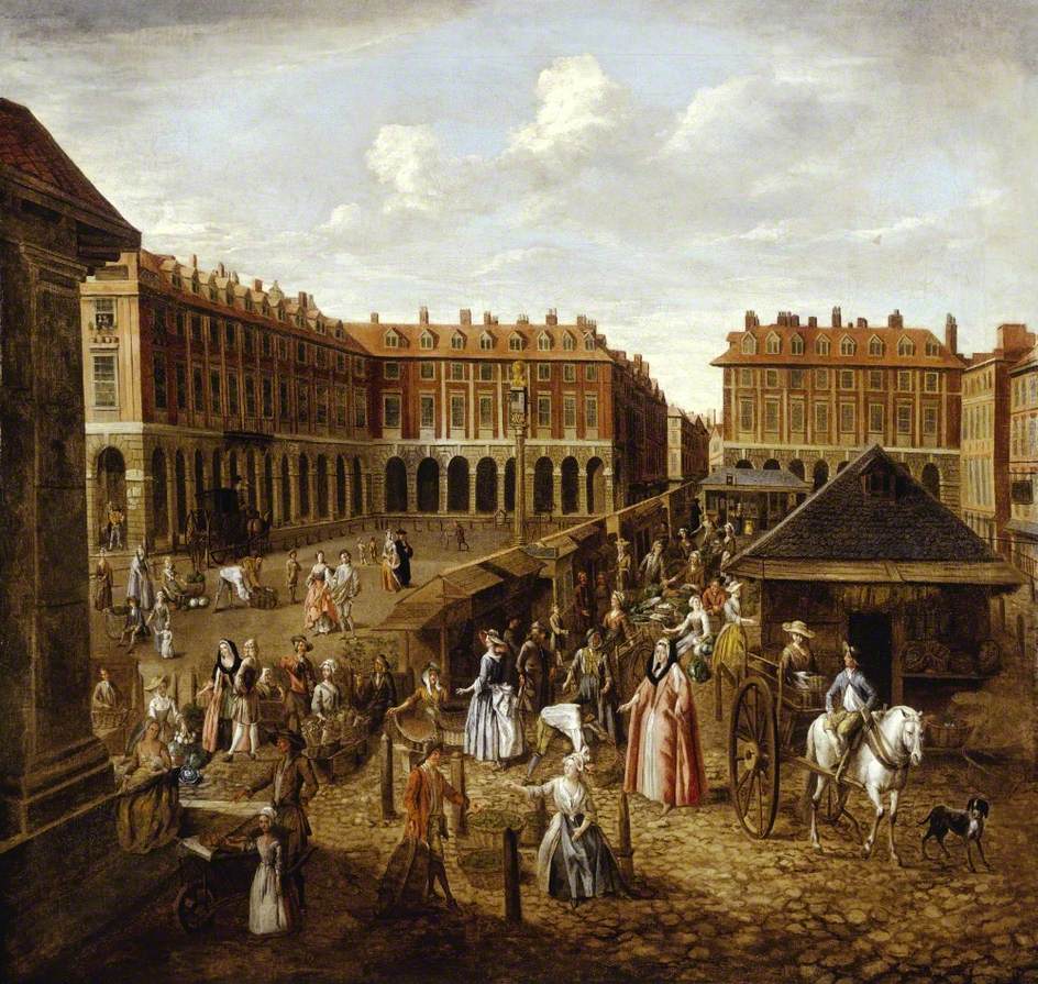 Covent Garden Piazza and Market, London by Joseph van Aken, 1730