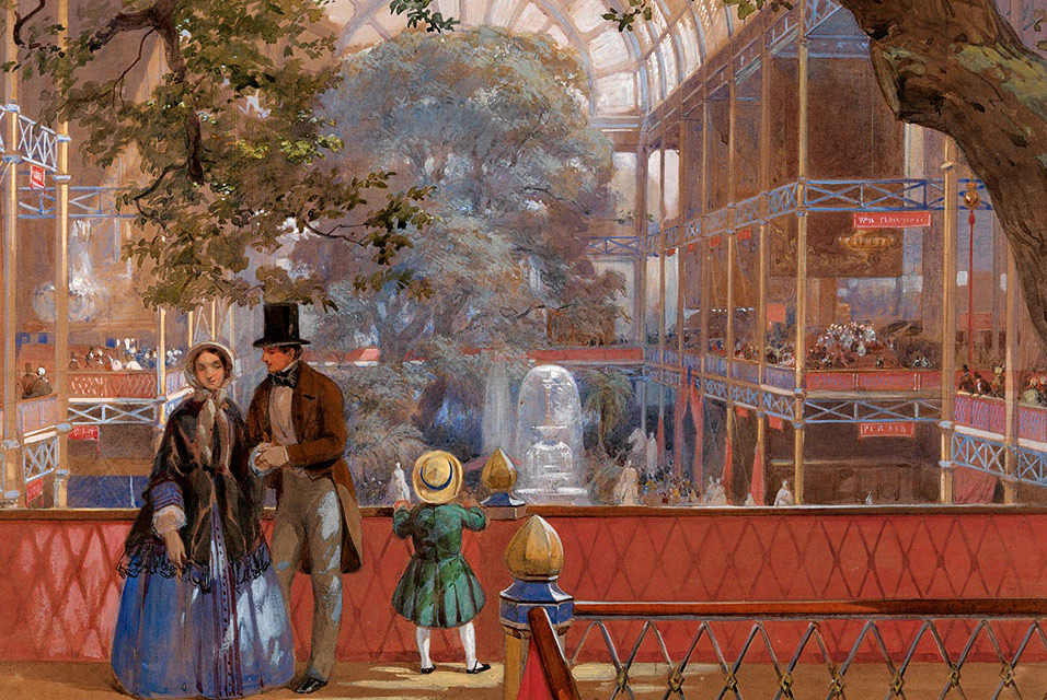 The Transept from the South Gallery, The Great Exhibition of 1851. Watercolour over pencil heightened with body colour on buff paper, 1851