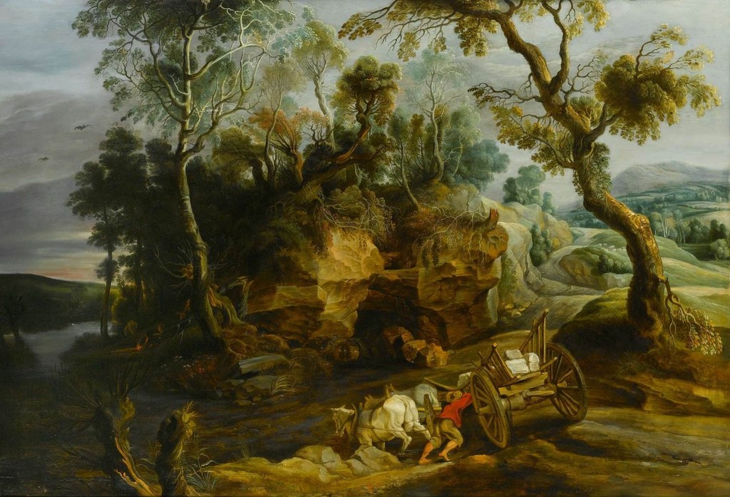 Landscape with Cart Crossing a River by Lucas van Uden