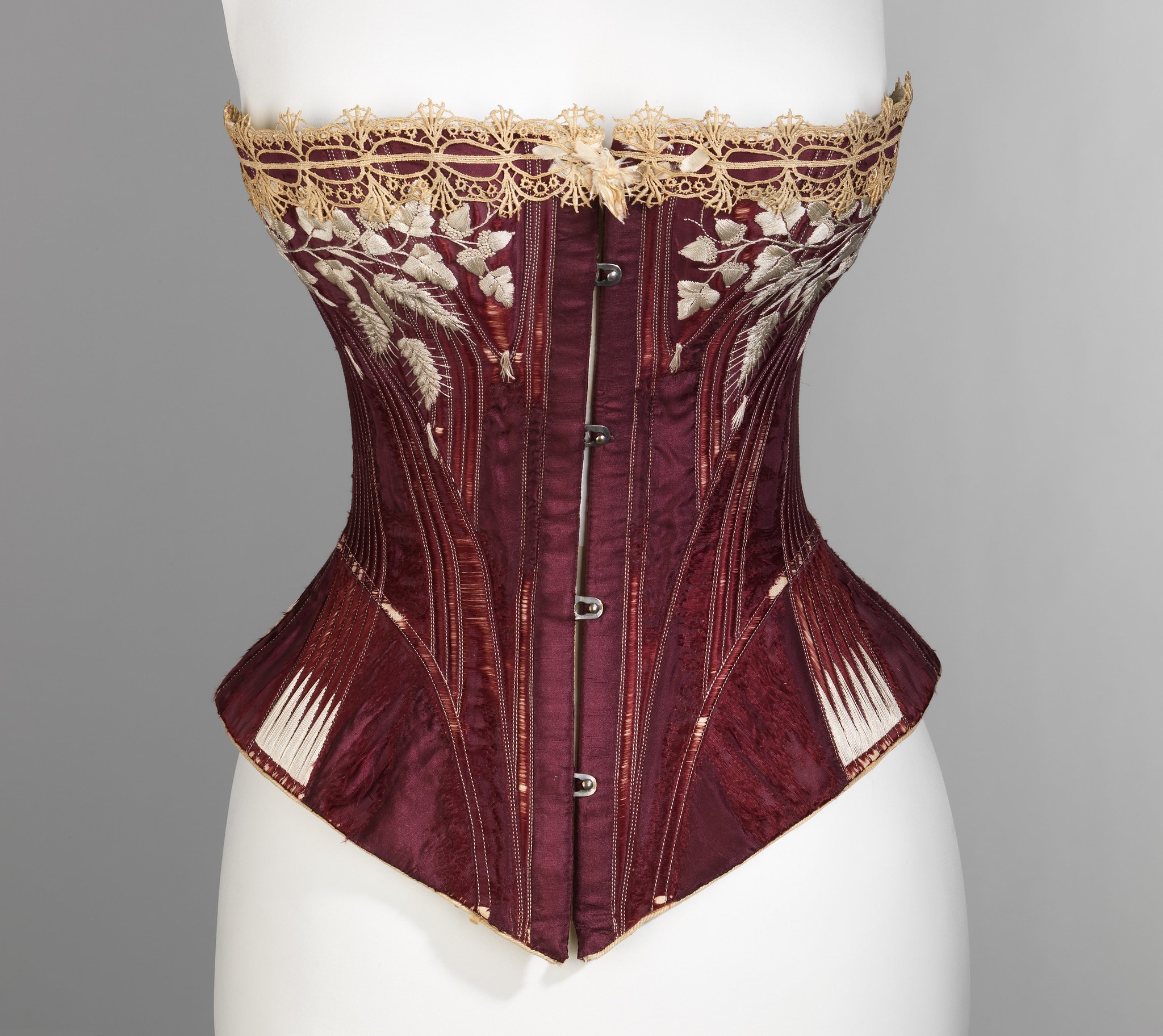 1876 Corset. American. Royal Worcester Corset Company. silk, cotton, metal, bone. Credit metmuseum.