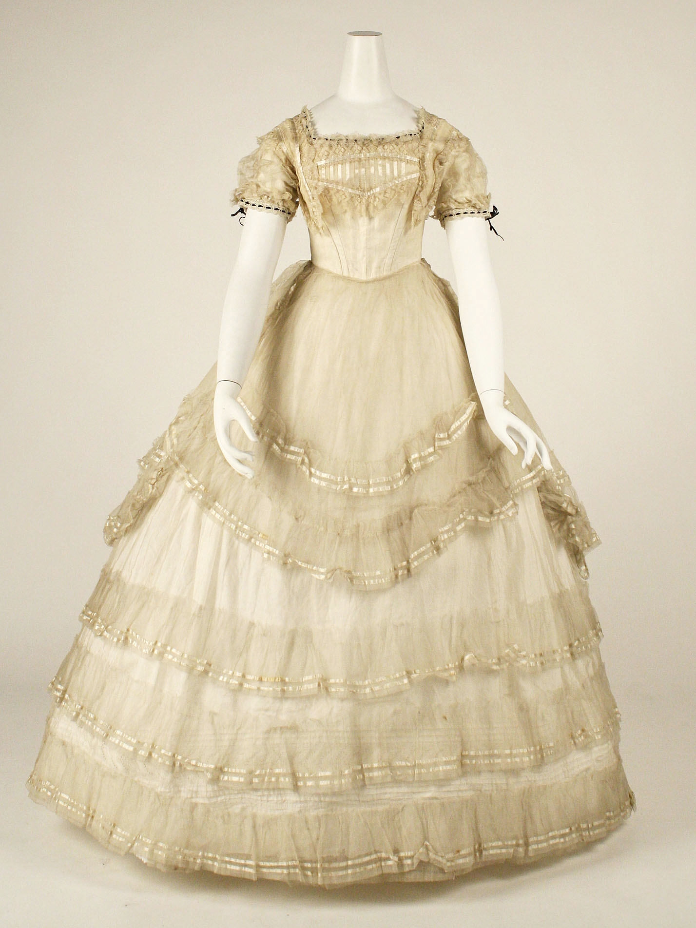 1869 Ball Gown. British. Cotton, silk. metmuseum