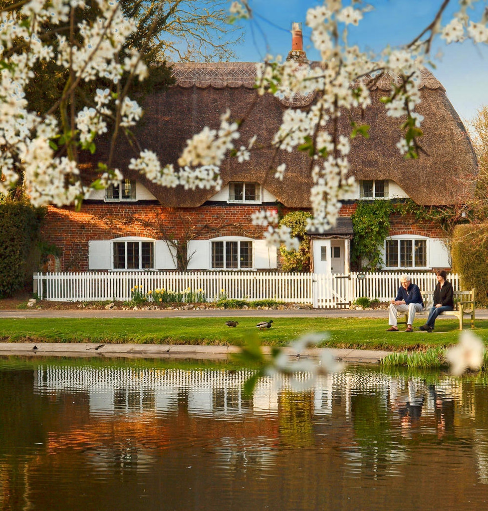 Cottage by the village pond at Crawley, near Winchester. Credit Anguskirk, flickr