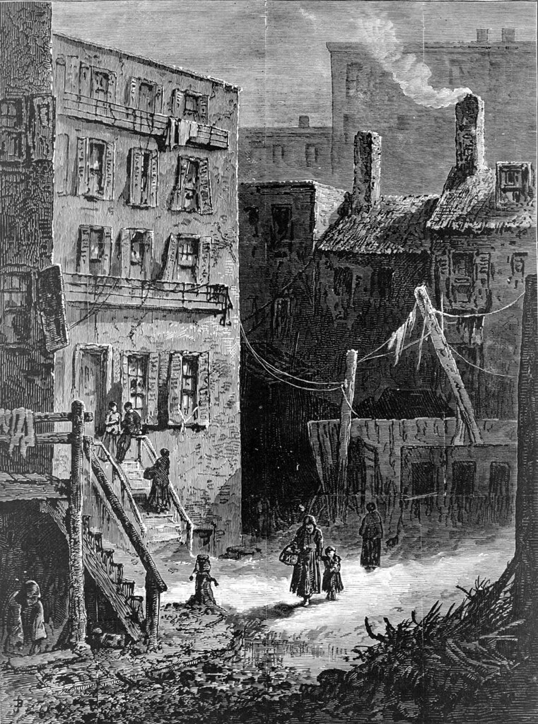 Homeless people in slum neighborhood of Five Points