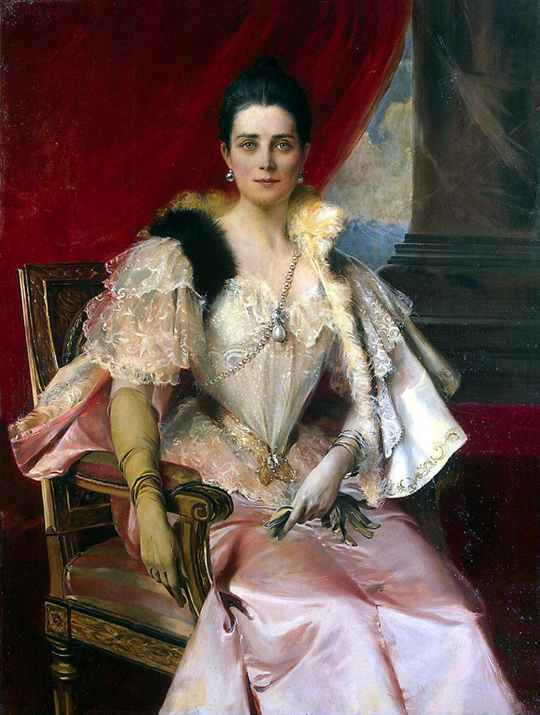 Zinaida Yusupova with the famous Yusupov family La Pelegrina pearl by Francois Flameng - 1894