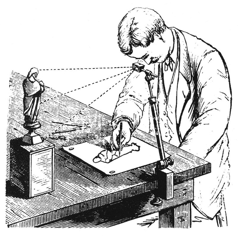 How a camera lucida device is used to help with drawing composition