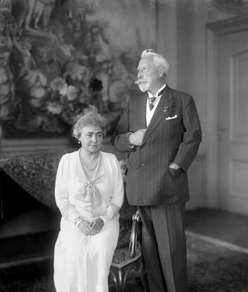 The Kaiser and his second wife Hermione at Doorn House, 1933
