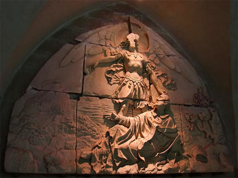 Saint Aubert, bishop of Avranches in the 8th Century, saw in dreams Archangel Michael, who ordered him to build a sanctuary on Mount Tomb. Credit Tango7174