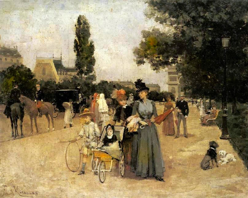 The Champs-Elysees, view on the Arc de Triomphe by Francesco Miralles Galup (1848-1901)