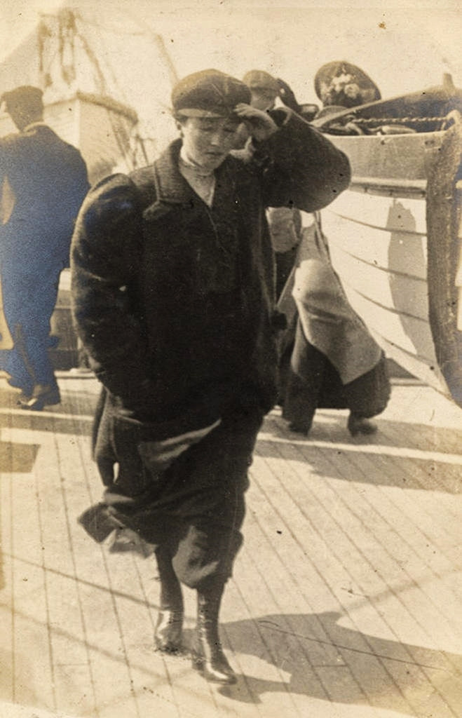 Best to wrap up warm for the bracing trip across the English Channel, 1906