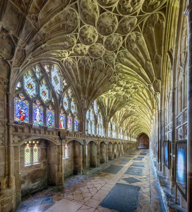 The cloister of Gloucester Cathedral in Gloucestershire. Credit David Iliff