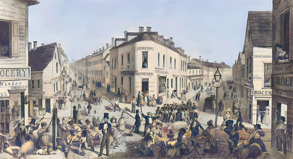 Five Points intersection by George Catlin, 1827