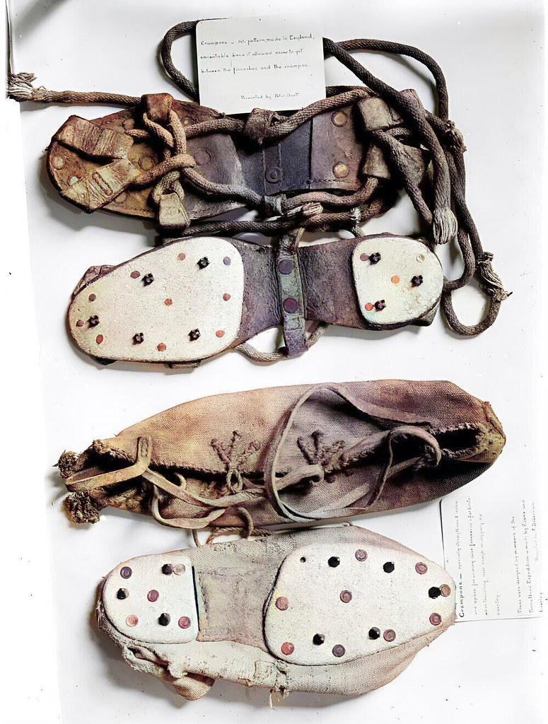 Two pairs of grampons, boot type and sandal type