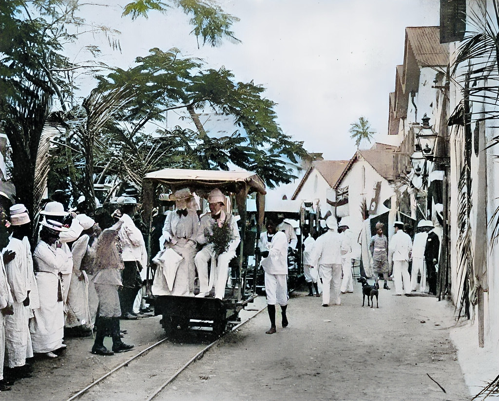 We found a little railroad running three miles from Kilindinito Mombasa, across the coral island on which bothtowns are built.