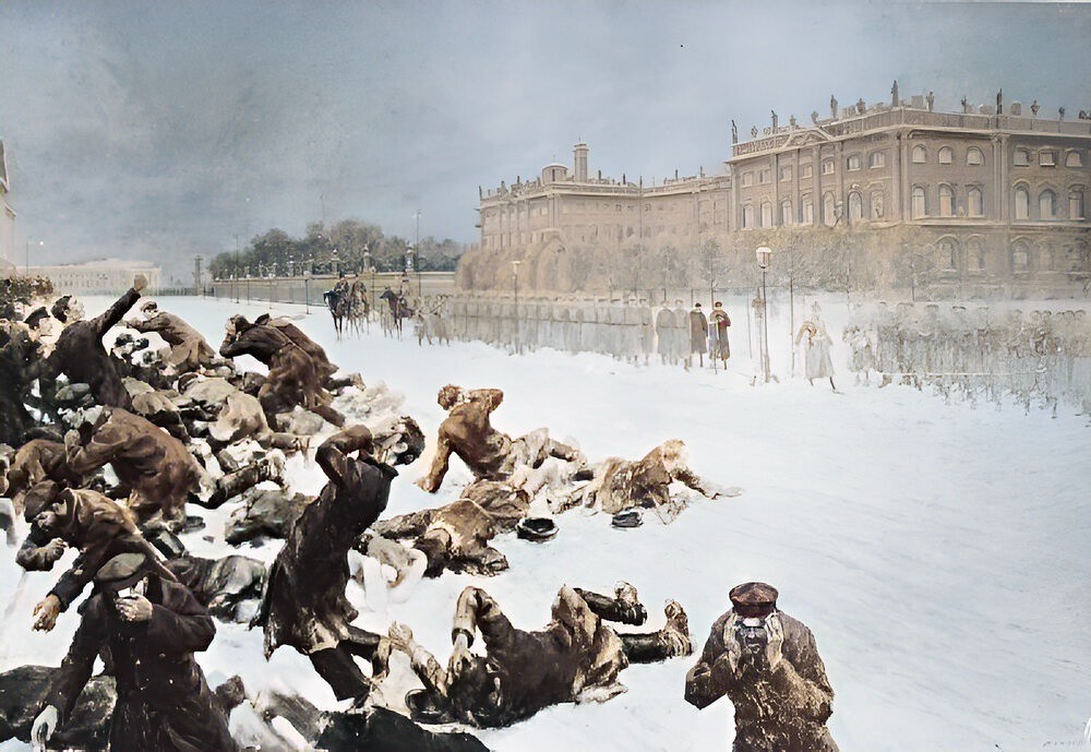 Artistic impression of Bloody Sunday in St Petersburg, Russia