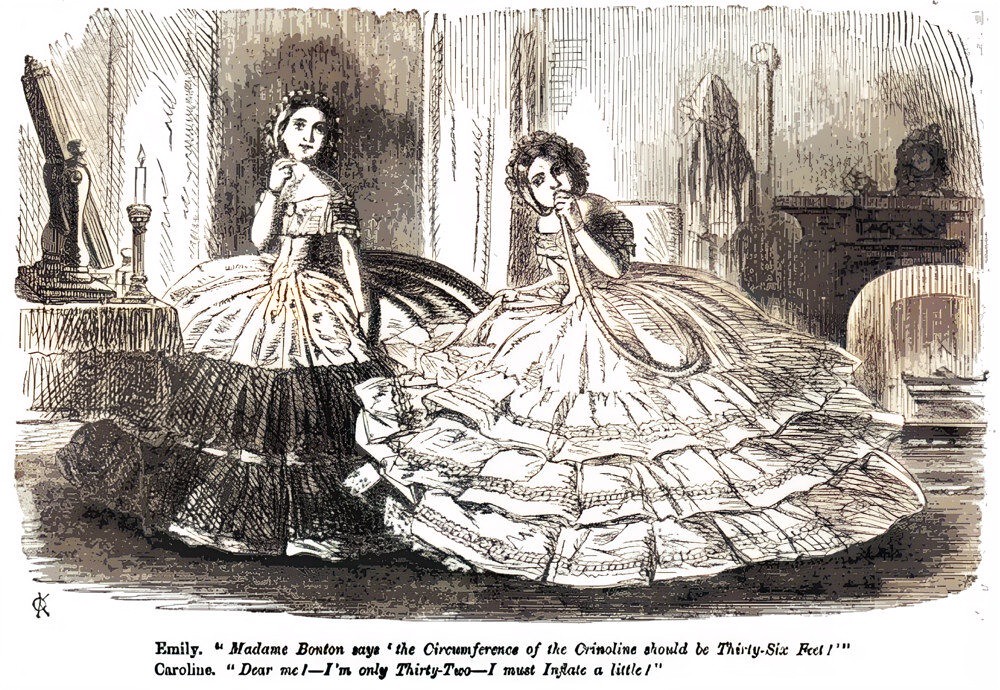Cartoon in Punch satirizing the circumference of crinolines