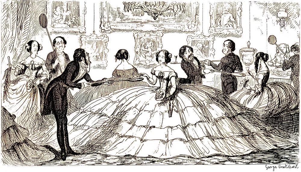 A Splendid Spread, satire on an early inflatable (air tube) version of the crinoline by George Cruikshank