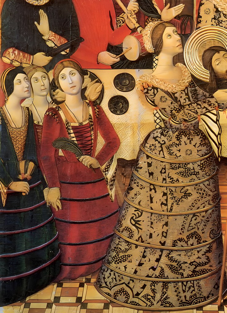 Probably the earliest depiction of the Spanish verdugada (farthingale), Catalonia, 1470-80