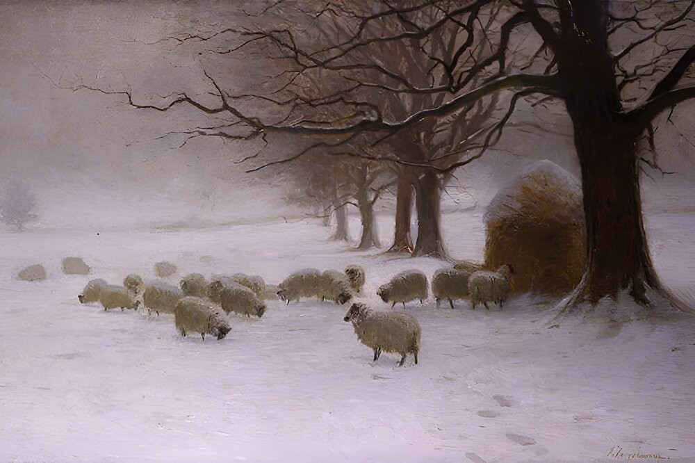 Sheep in a Snowstorm by Joseph Farquharson, 1893