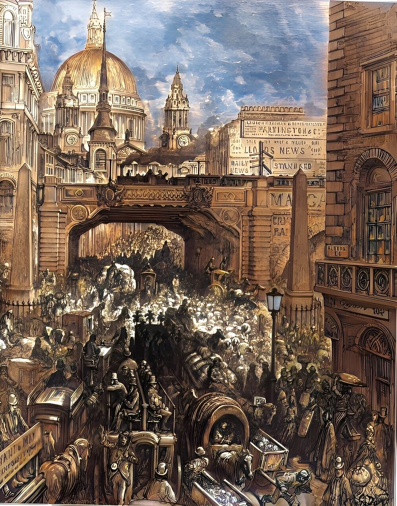 Ludgate Hill - A block in the street, by Gustave Doré (1872).