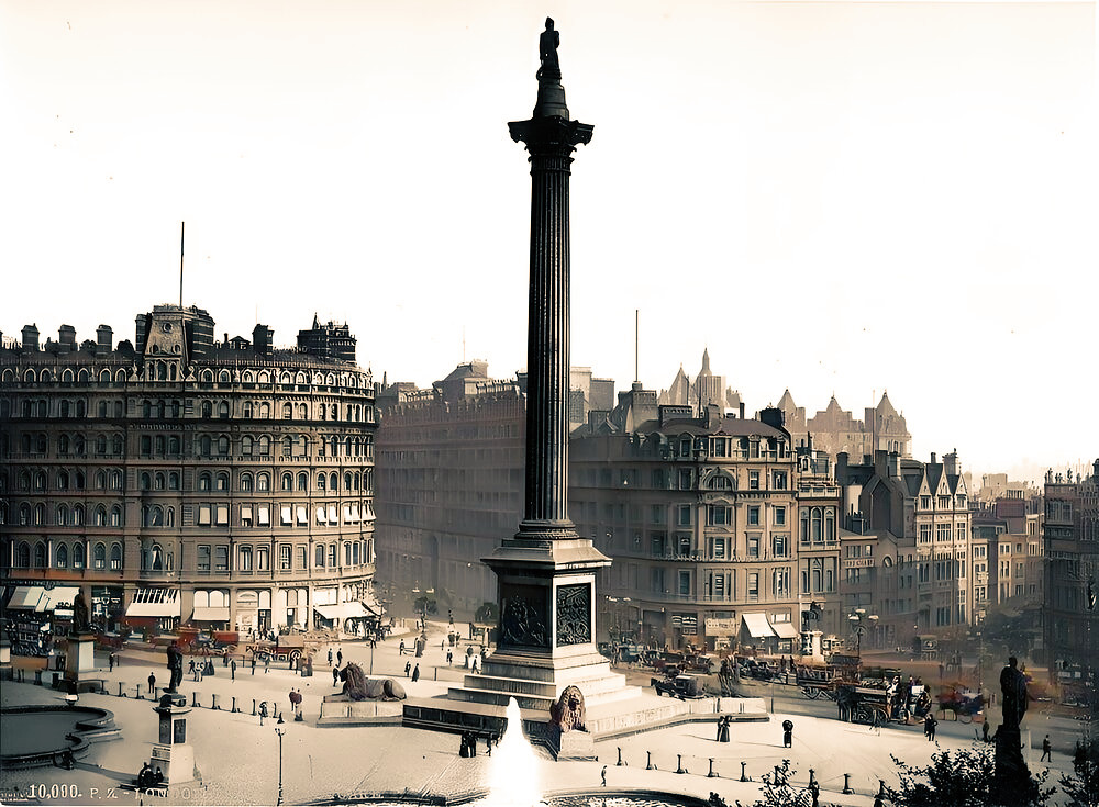 Trafalgar Square, from National Gallery, London, c1890.