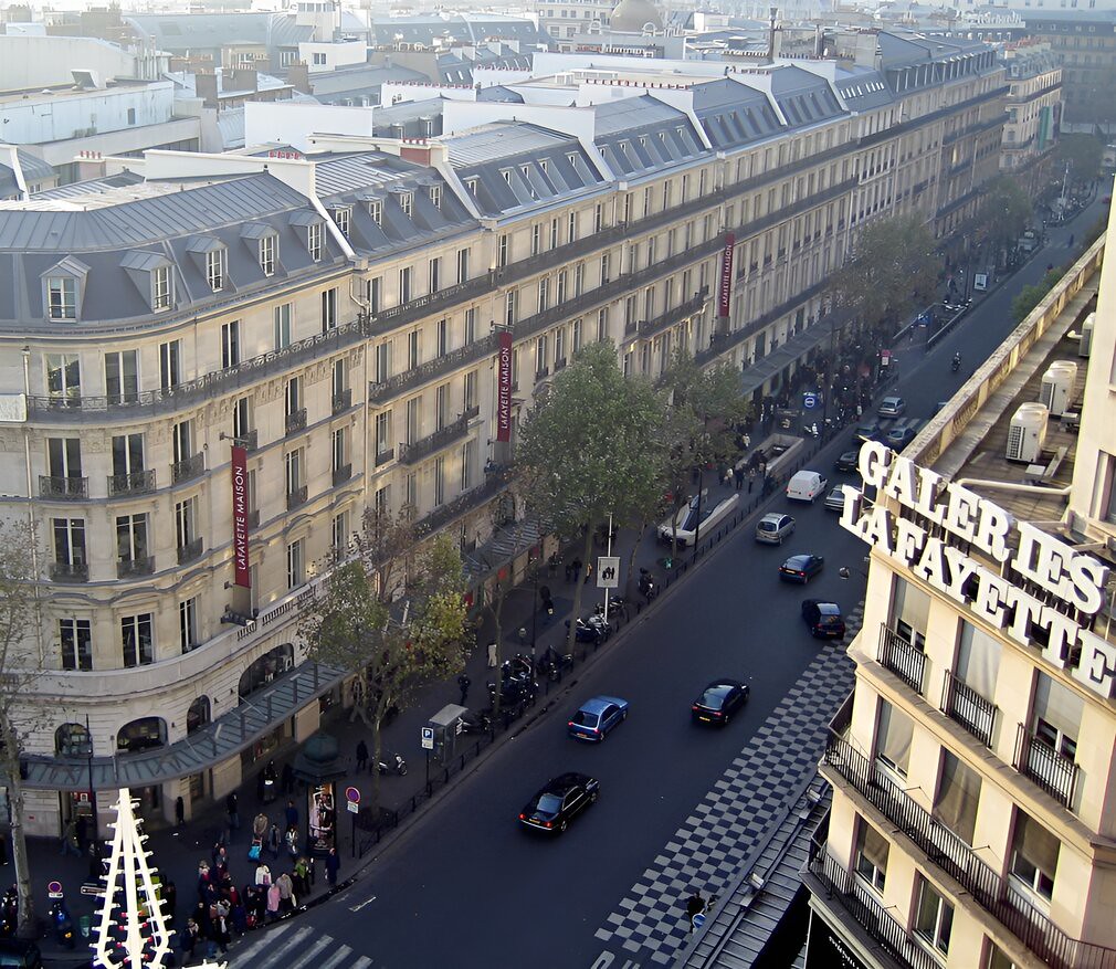Mansard rooftops along Boulevard Haussmann in Paris constructed during the Second French Empire. Image credit Thierry Bézecourt.