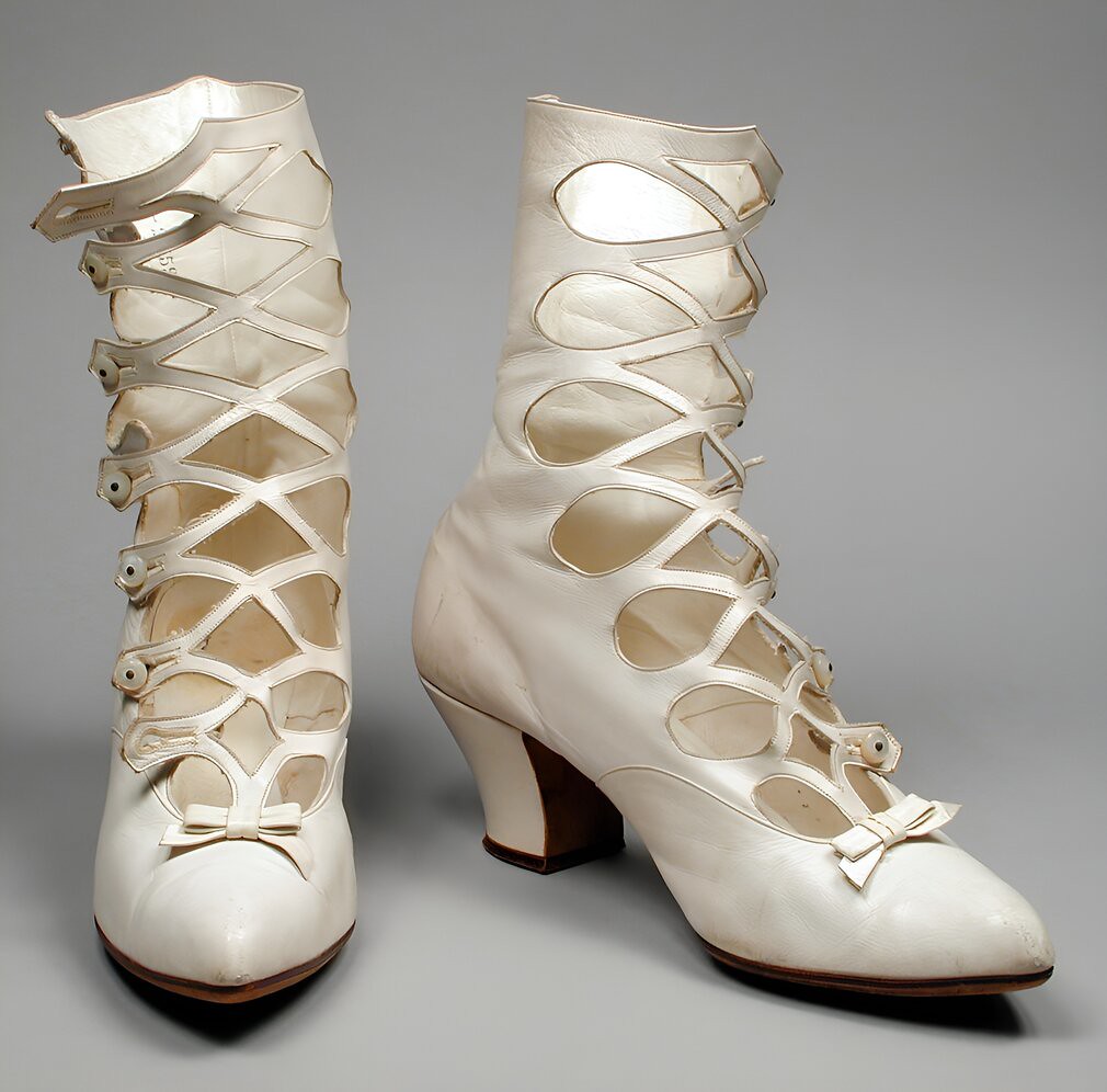 1895 Women's Wedding Boots. Kid leather with sueded leather and pearls
