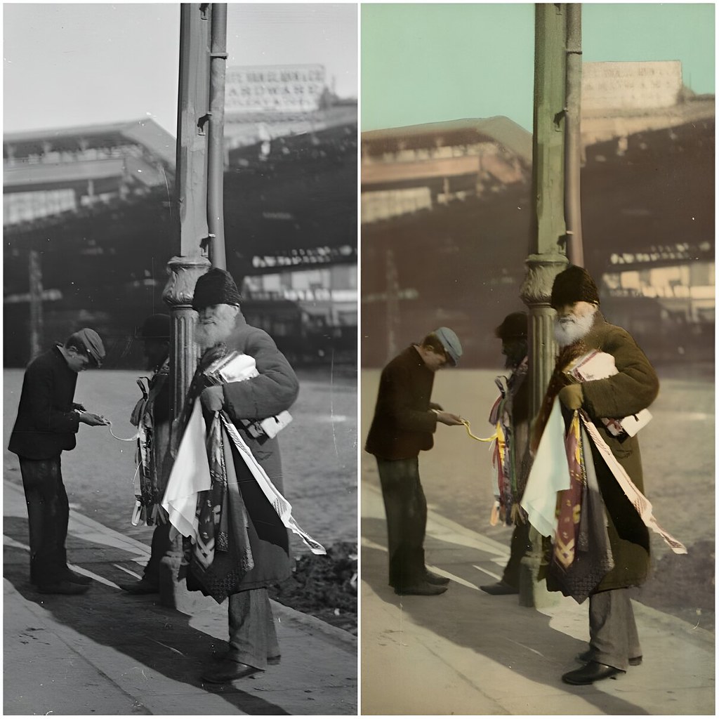 A street haberdashery, New York - before and after applying Photochrom