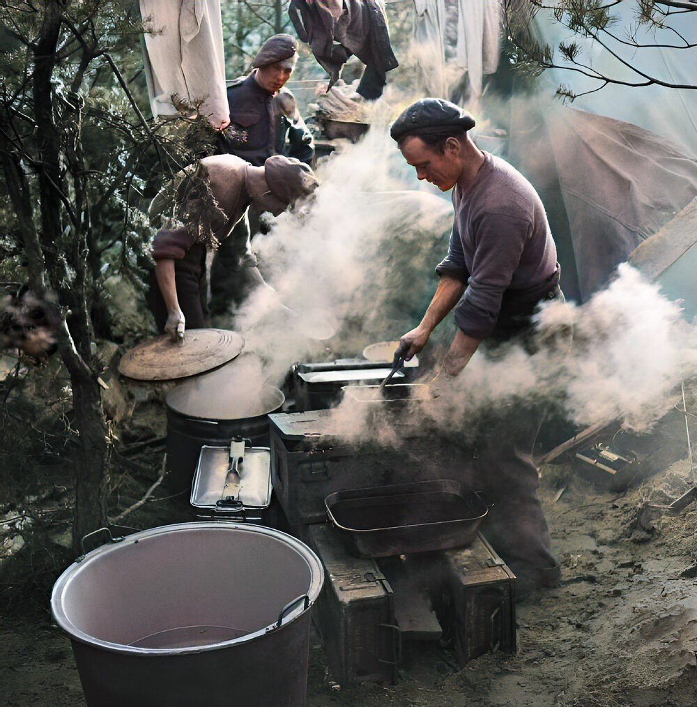Royal Artillery cooks preparing Christmas dinner near Geilenkirchen, Germany, 25 December 1944