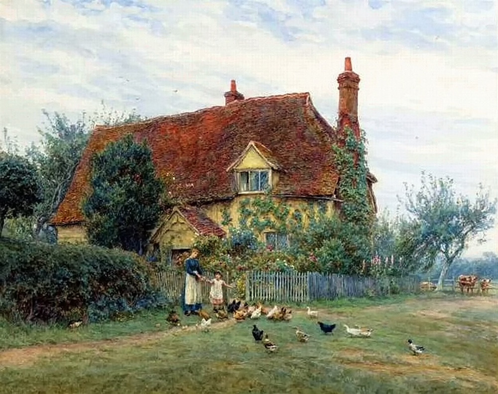 Outside the cottage by Helen Allingham