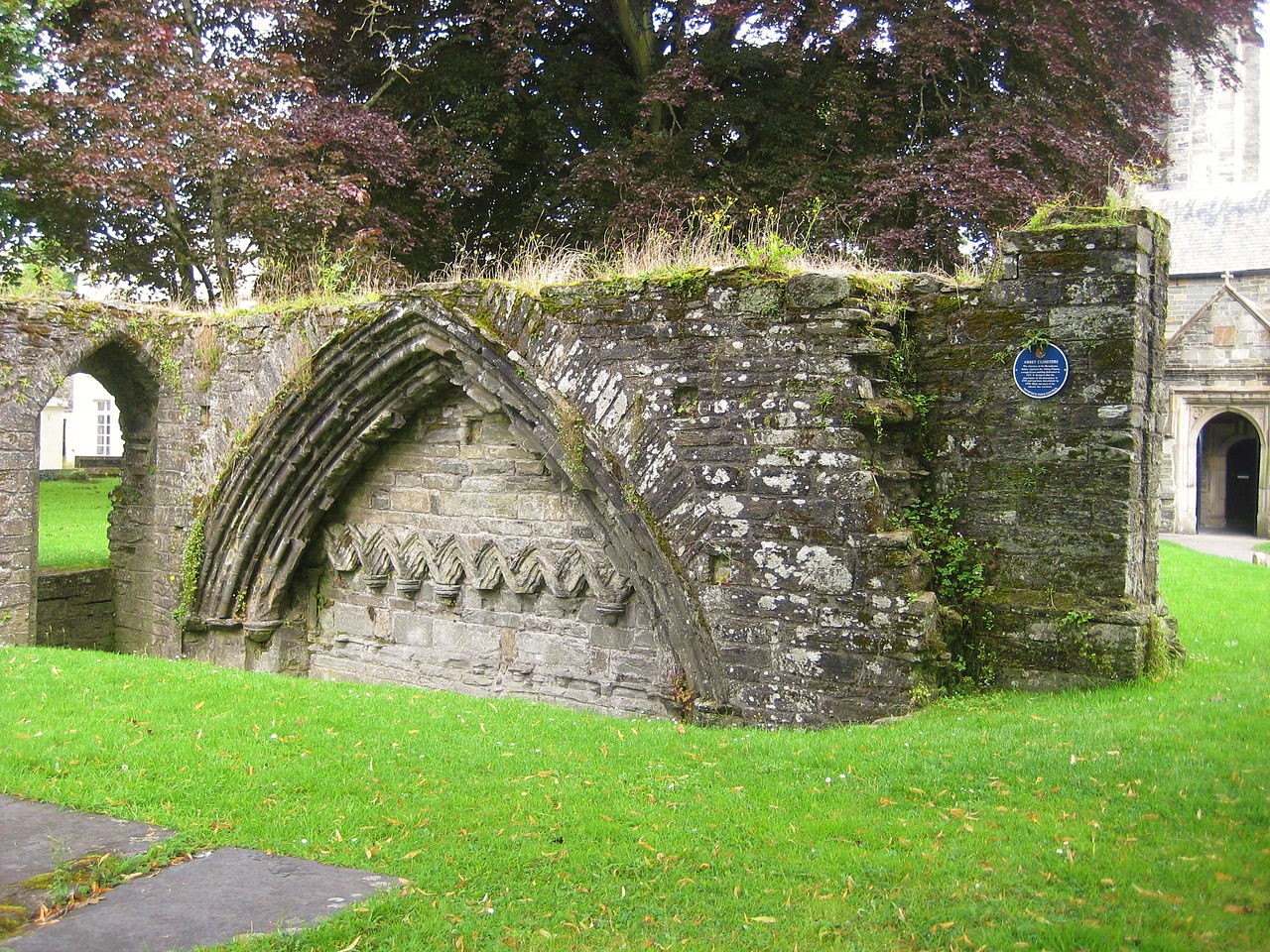 Ruin of the abbey cloister at Tavistock, Devon, England